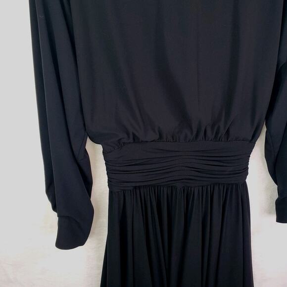 Vtg 90s LIZ CLAIBORNE Black Button Down Back Empire Waist Maxi Dress Sz 8 Medium - Picture 3 of 10